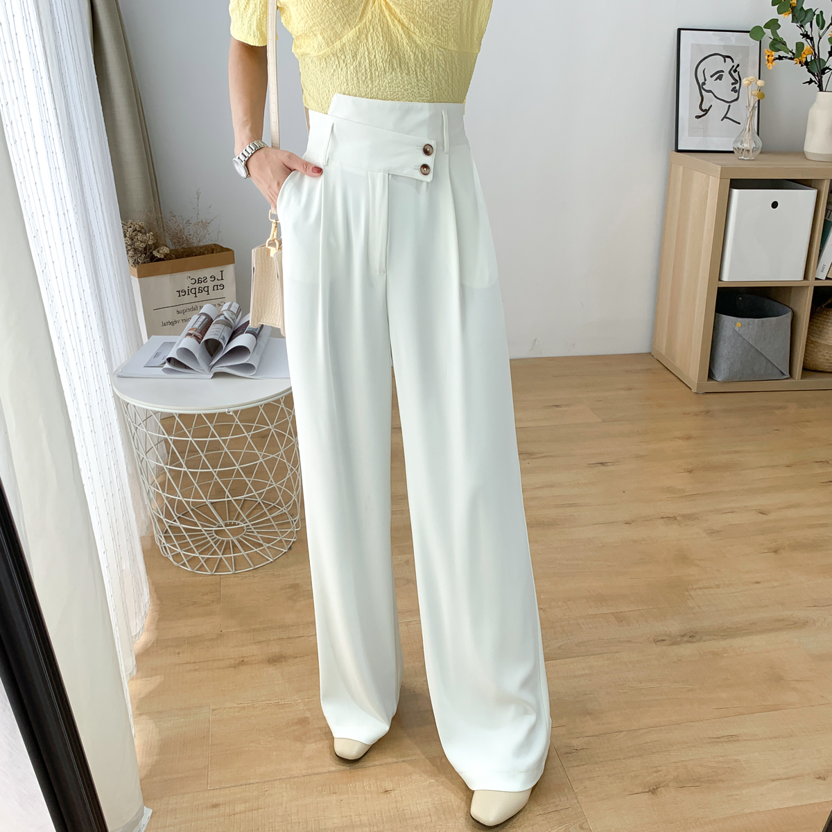 Large size New lady pants High waist length pants loose with slim width legs pants Fat sister casual pants Straight Pants Women Tug Pants