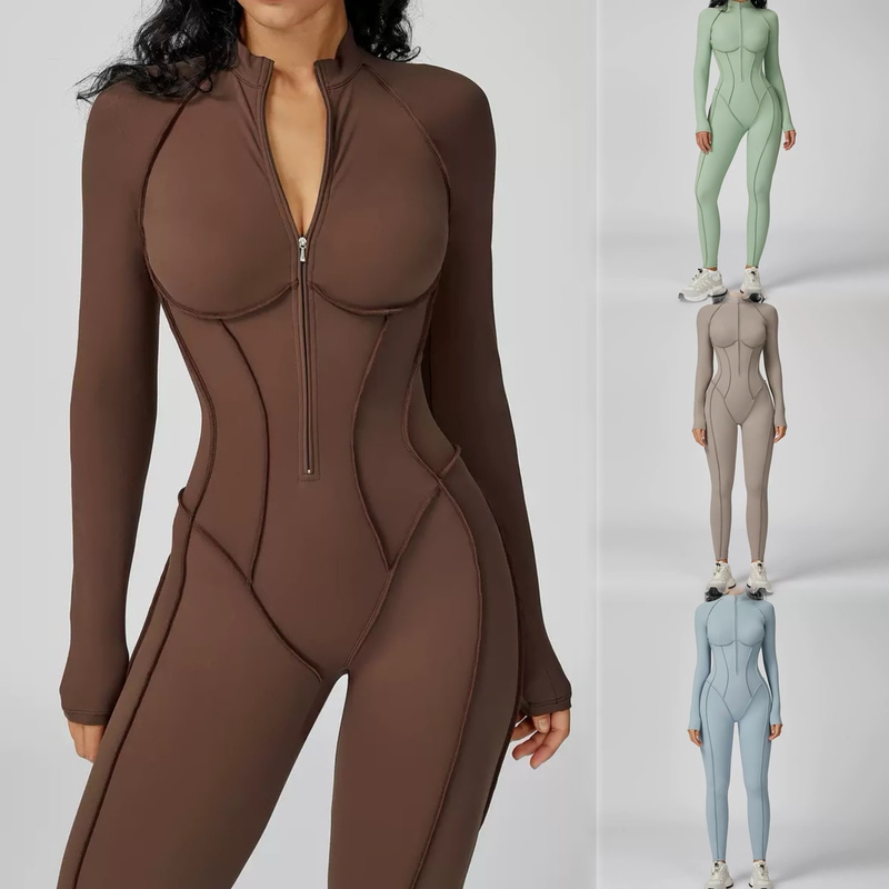 Peach Project European and American Style Patchwork Stand Collar One-Piece Jumpsuit Half-Zip Integrated Fitness Clothing for Women High-Intensity Sports Yoga