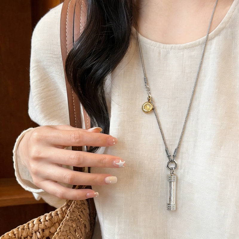 Double-Stranded Pure Silver Charm Tube Necklace Cord Versatile Clasp Original Woven S925 Star Chain Two-Strand Without Pendants