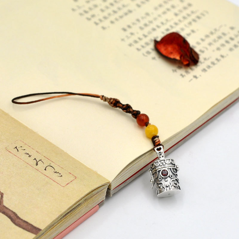 S925 Sterling Silver Small Medicine Bottle Phone Lanyard Quick-Acting Heart-Saving Pills Portable Gift for Parents with Cinnabar Keychain