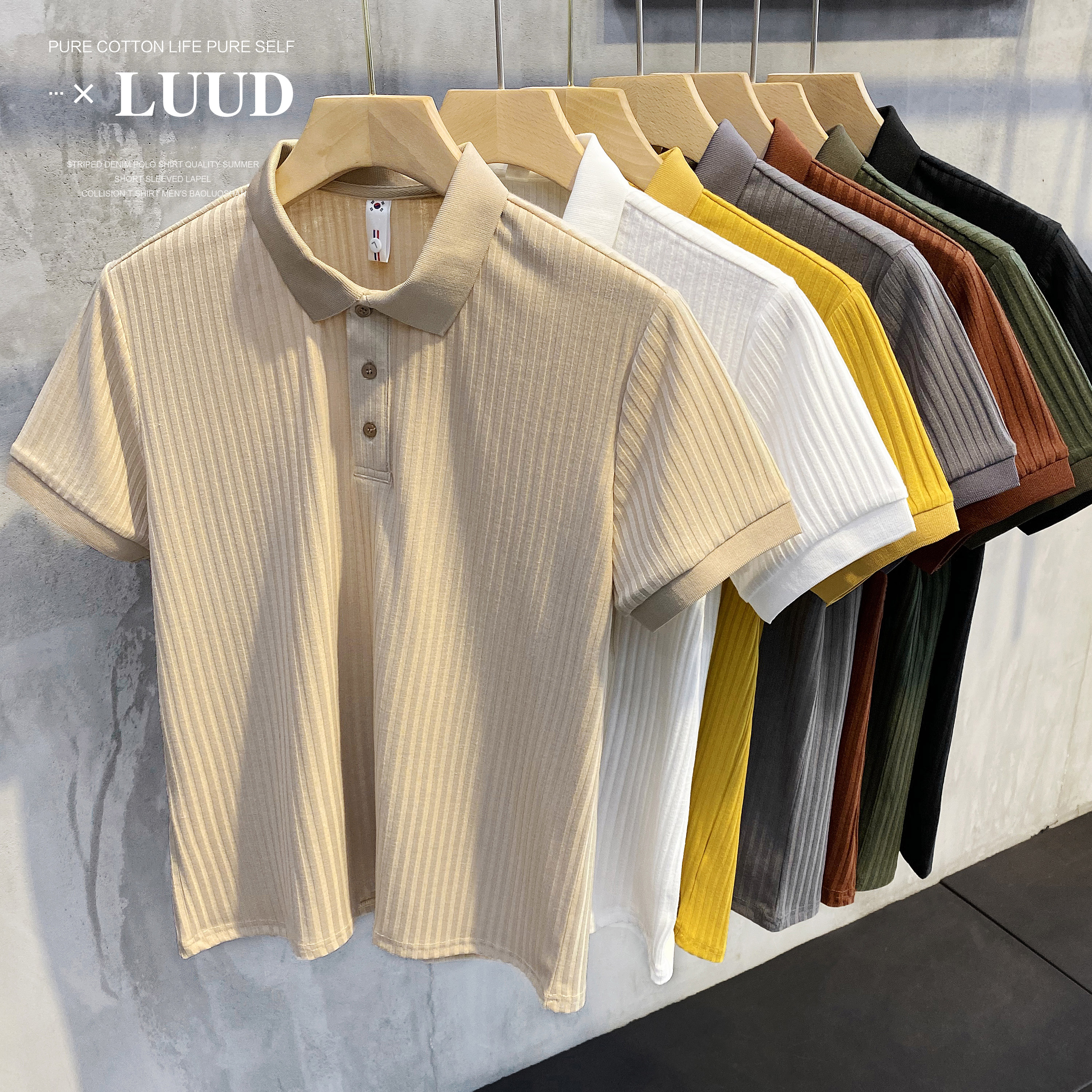 LUUD Johan glutinous wick silk flap collar short sleeve shirt male comfortable 100 lap T-shirt Summer swarm and breathable Polo blouses