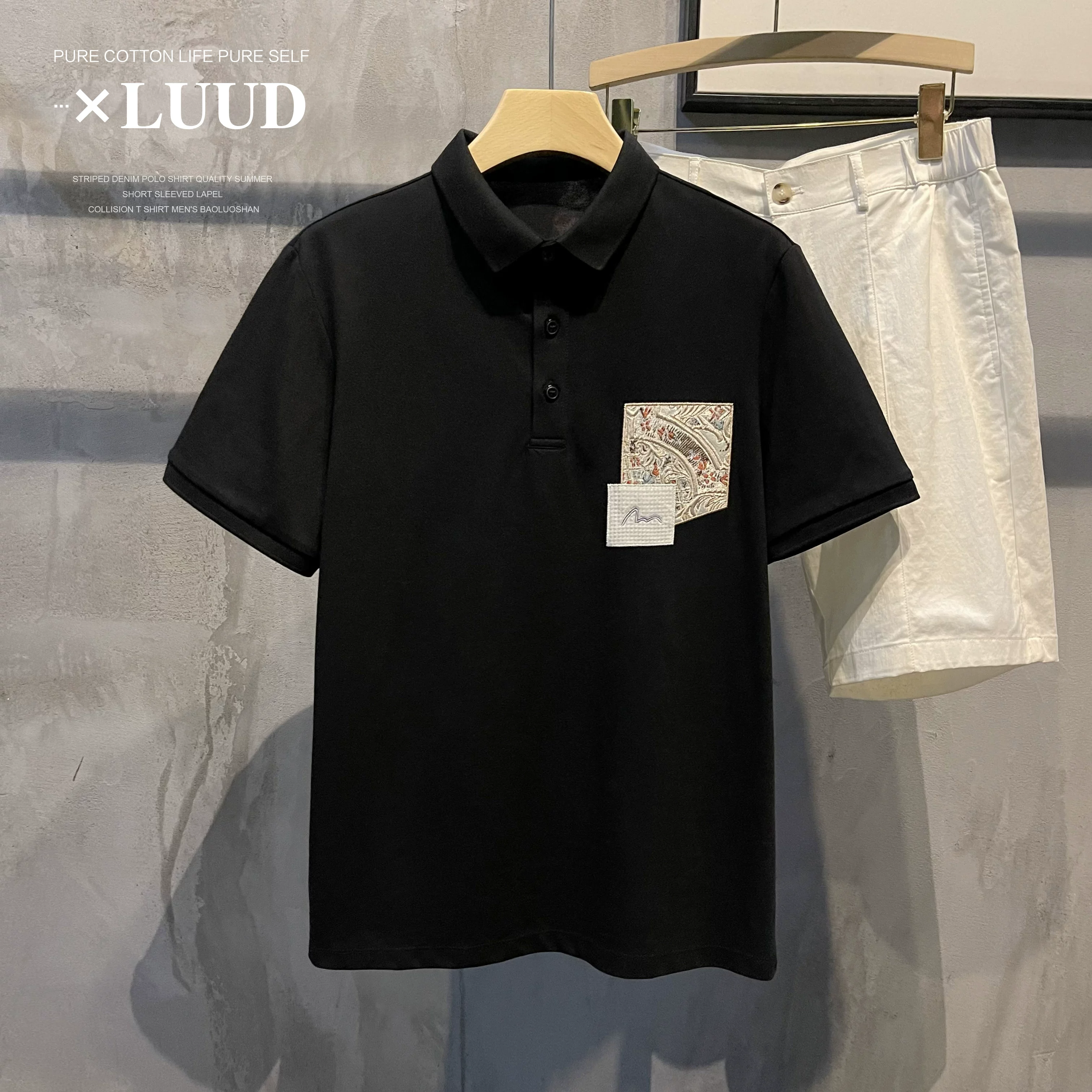 Стильное поло LUUD, дышащая футболка, китайский стиль, с вышивкой