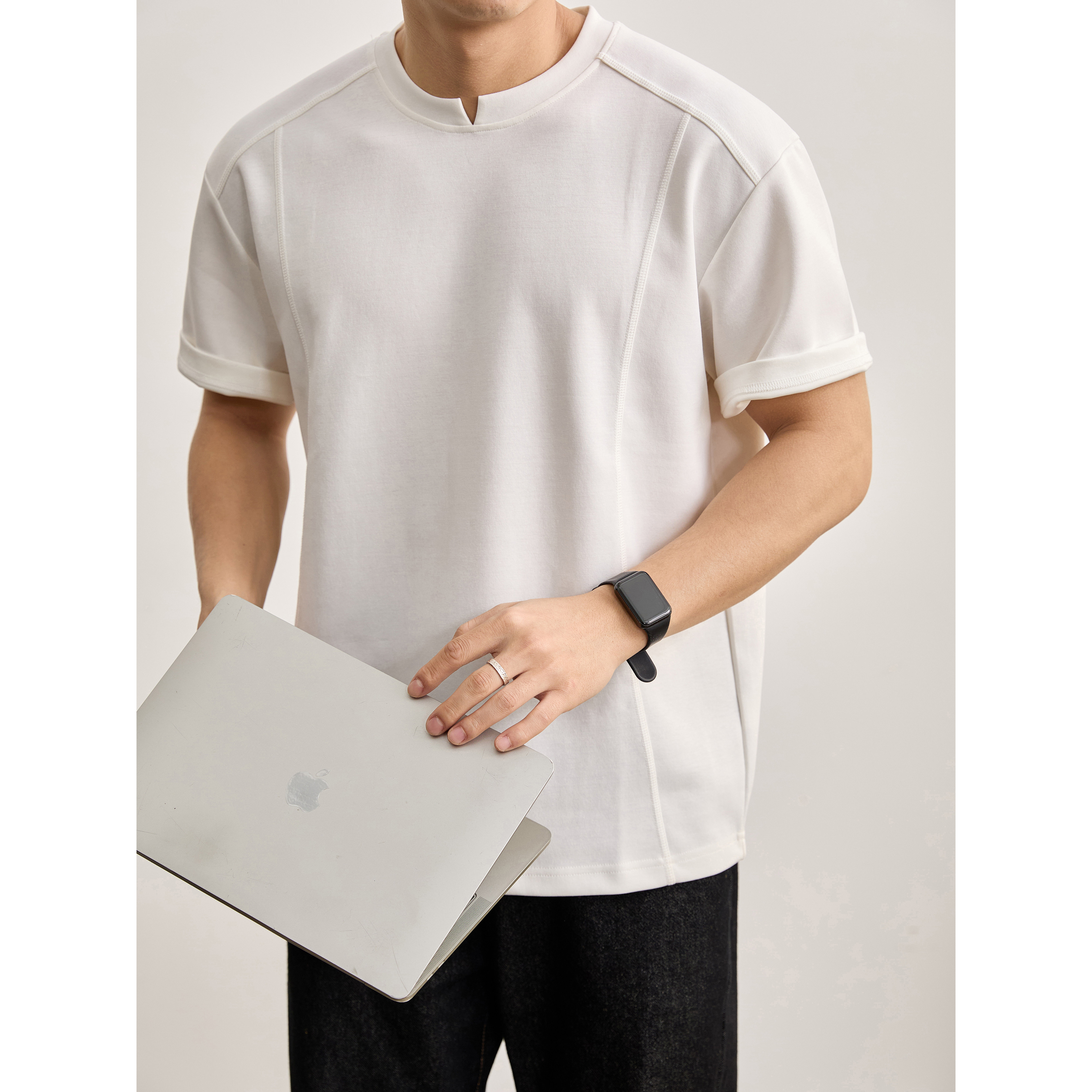 Luud Small V-Neck Design with Split Line Short-Sleeve Top for Men ...