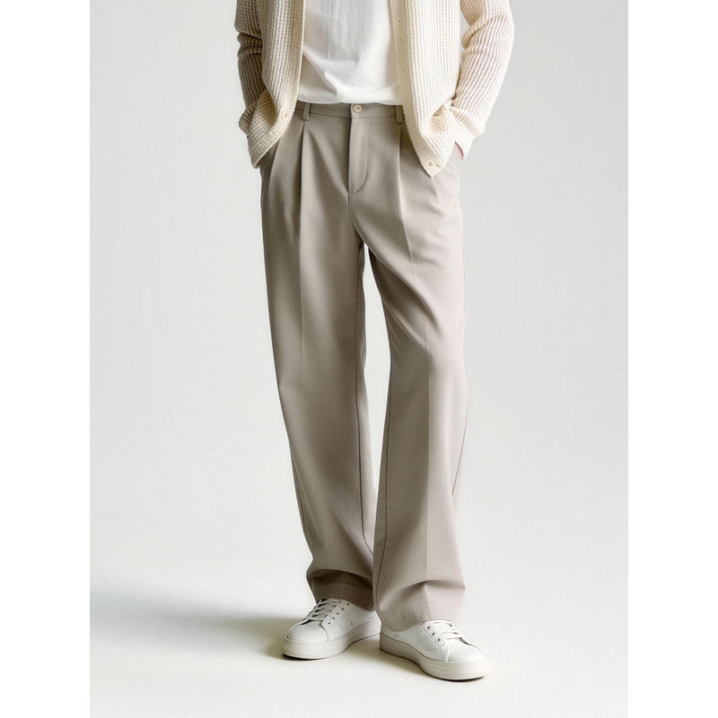 Luud Old Money Style Solid Color Straight-Leg Dress Pants for Men, Twill Texture, Wrinkle-Resistant, Drapey Casual Trousers for Spring and Summer