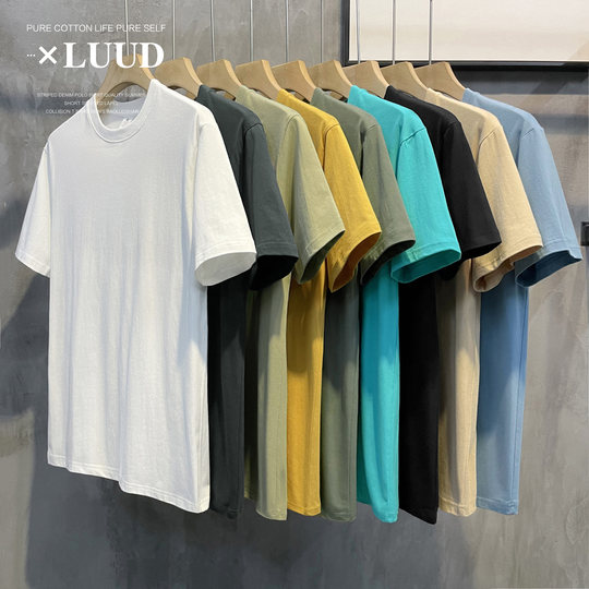 LUUD Xinjiang combed tight Rose cotton T-shirt solid color all-match short-sleeved daily casual bottoming men's tops