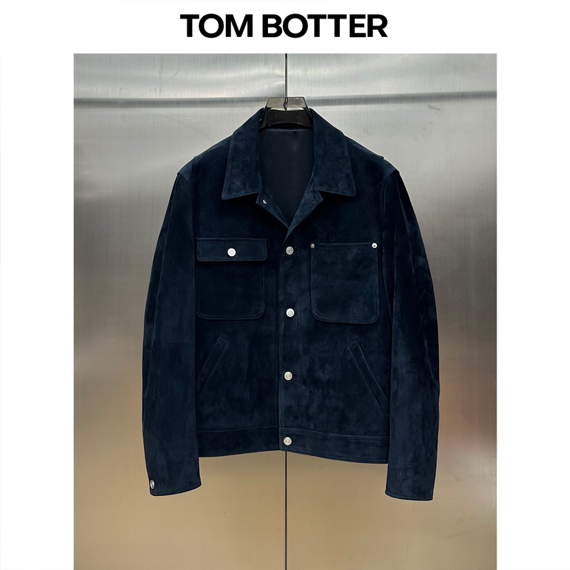 Tom Botter Elegant Old Money Style Imported Suede Sheepskin Jacket Men's Lapel Genuine Leather Short Coat Tom Botter Elegant Old Money Style Imported Suede Sheepskin Jacket Men's Lapel Genuine Leather Short Coat