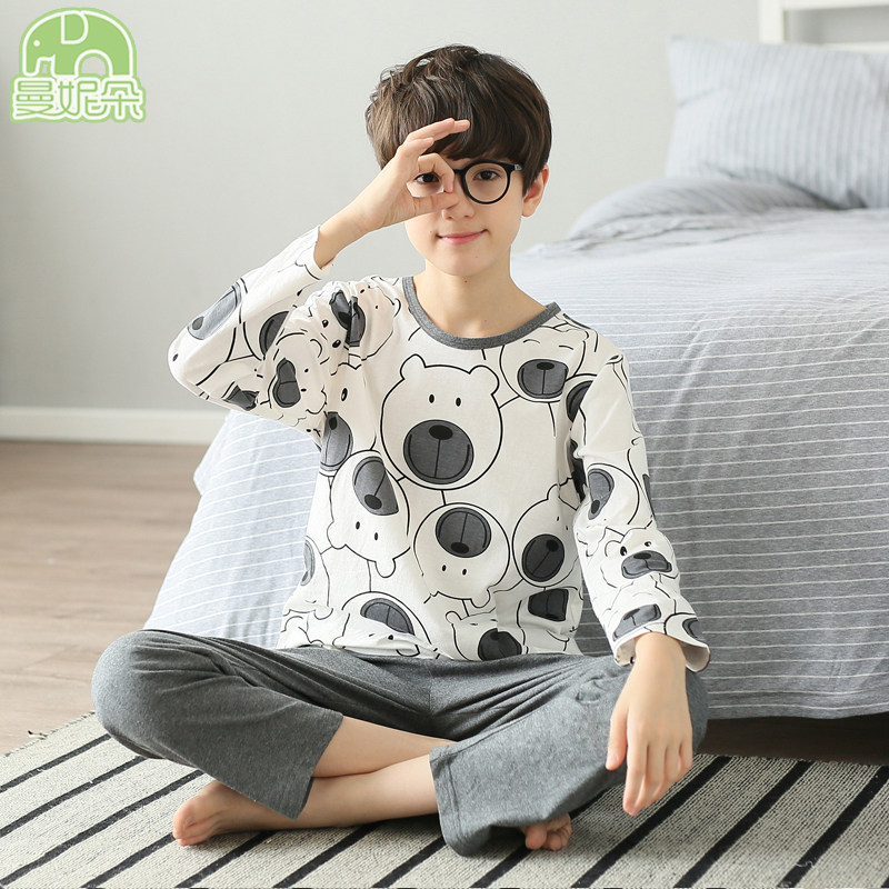 Children's pyjamas boys spring and autumn boys' baby pure cotton long sleeves CUHK boy students Summer thin family clothes suit