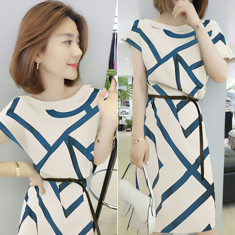 Châu Âu ga mùa hè quần áo nữ 2021 hàng mới Châu Âu khí chất hợp thời trang phối màu eo thon voan nhẹ nấu gió đầm - váy đầm