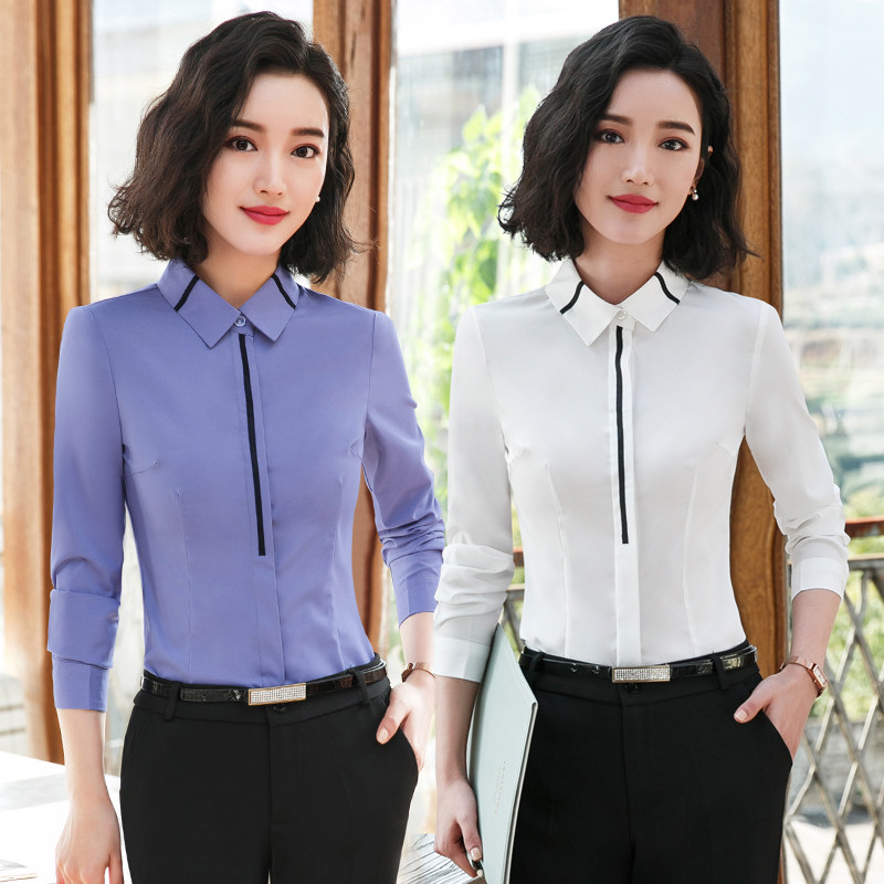 Professional white shirt women's blue temperament plus velvet thick heating clothes 2022 autumn and winter new tooling work clothes