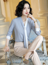 Design Sense White Shirt Woman Pro Mount Korean Version Loose Shirt 2022 New Autumn Long Sleeve Blue Blouse Frock