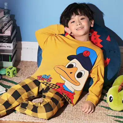 Boy's pajamas spring and autumn cotton long sleeve children's summer thin middle-aged children's cute cat home suit