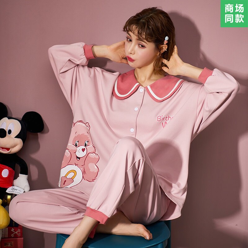 Cartoon cotton pajamas women can wear spring and autumn and summer net red explosion 2020 loose large size sweet home clothes