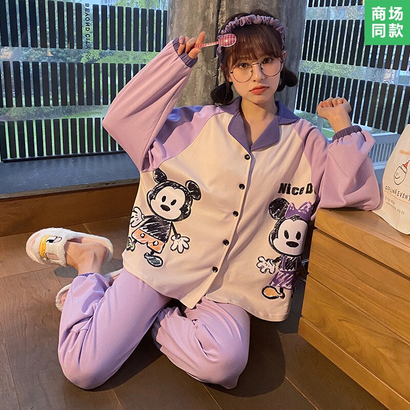 Pure cotton pajamas women's spring and autumn and winter can be worn outside the net red explosion 2021 Korean version of cotton long-sleeved home suit two-piece set