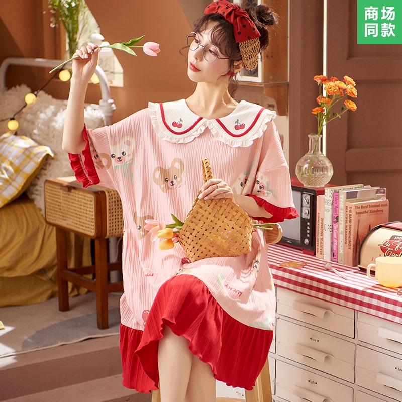 Japanese sweet cotton pajamas women's 2021 new summer short-sleeved explosive models can be worn outside spring and Autumn home clothes women