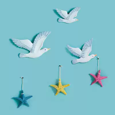 Mediterranean ornaments Wall three-dimensional stickers creative living room background wall animal pendant blue seagull wall ornaments