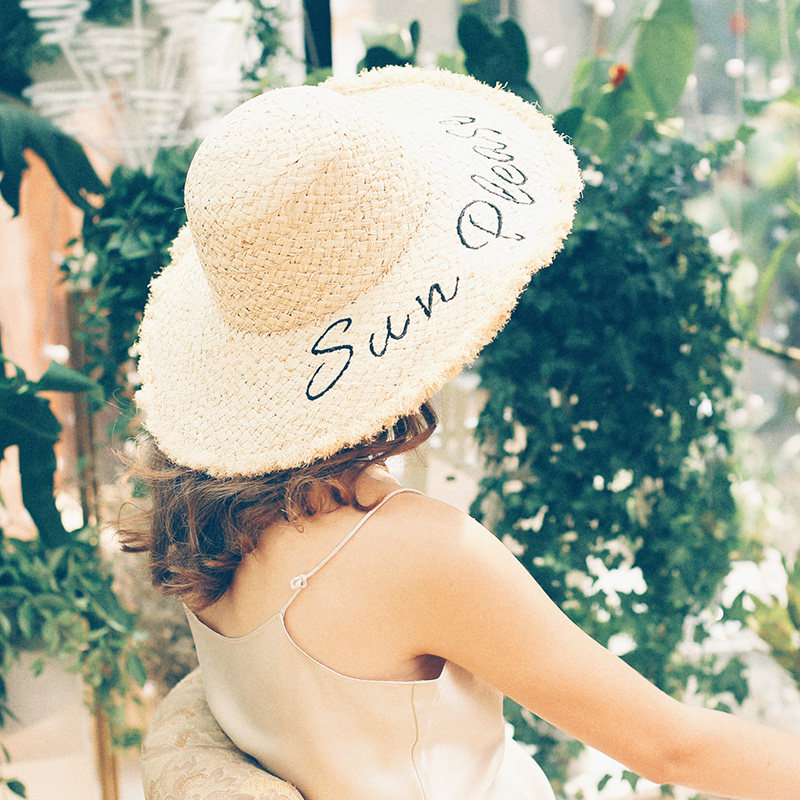 AI Hat Female Spring Summer Chad Hat Outside Embroidery Hand Hand Hand Hand Hat Straw Hat Weaving Weaving Web Web