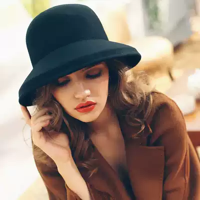 AI French retro woolen hat niche tip expensive elegant double-sided wool top hat autumn and winter big hat
