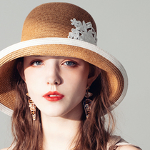 AI Japanese noble women UV sun protection hat lace sun hat anti-UV straw hat hat children summer curl fisherman hat