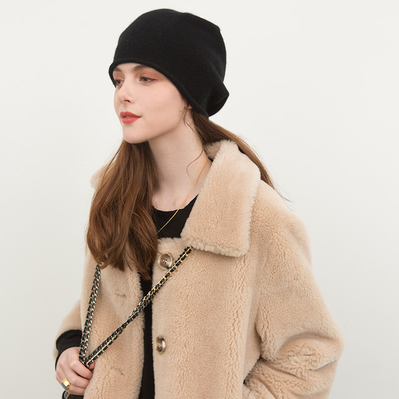 AI Europe and America trendy tips Cashmere Knitted Cold Hat Street Baotou Cap Recessed Styling Theorizer Without Eater Hood