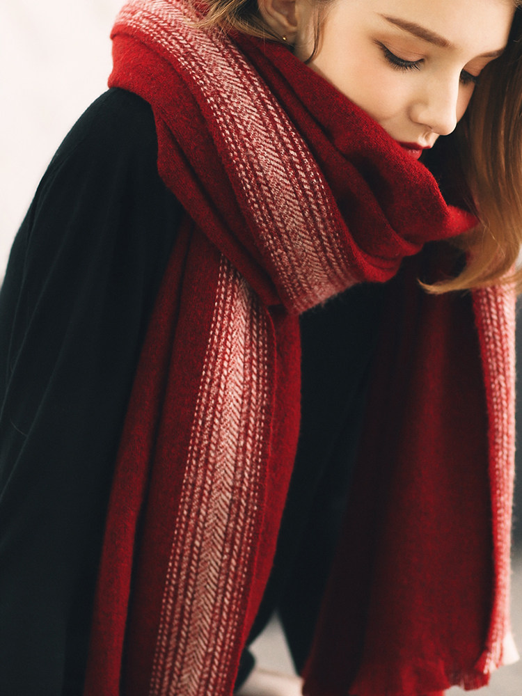 AI heavy weight full lamb hair scarf French retro oversized warm a group of warm fog air conditioning scarf shawl dual-use