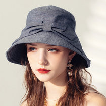 AIu Japanese cotton linen fisherman hat UV sun protection hat butterfly knots sun hat leisure large eaves hat children summer UV rays