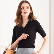 AI2021 early autumn womens guest order tipped Half sleeve wool knit T-shirt Slim Joker T-shirt Slim Joker short sleeve top