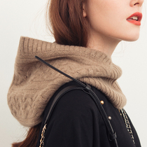 AI light luxury cashmere hooded collar Age reduction Europe and the United States street trend twisted cashmere scarf hat one