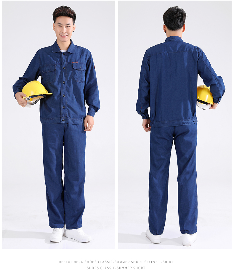 Mùa hè mỏng phần denim quần yếm phù hợp với nam thợ hàn hàn quần áo bảo vệ bông chống vảy dài tay áo quần yếm quần áo nam đẹp