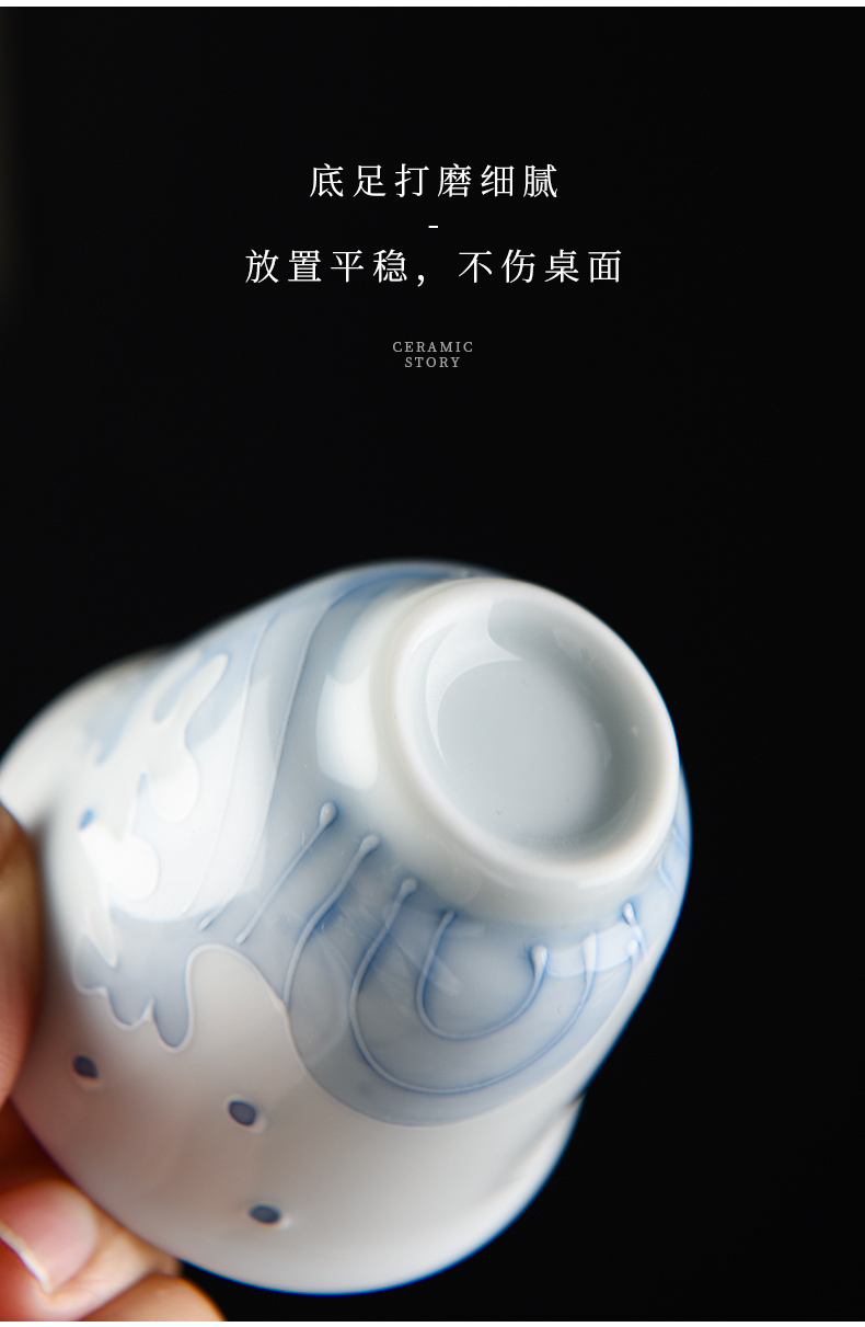 Members of the white porcelain teacup ceramic sample tea cup kung fu tea set household small waves fragrance - smelling cup single cup of tea