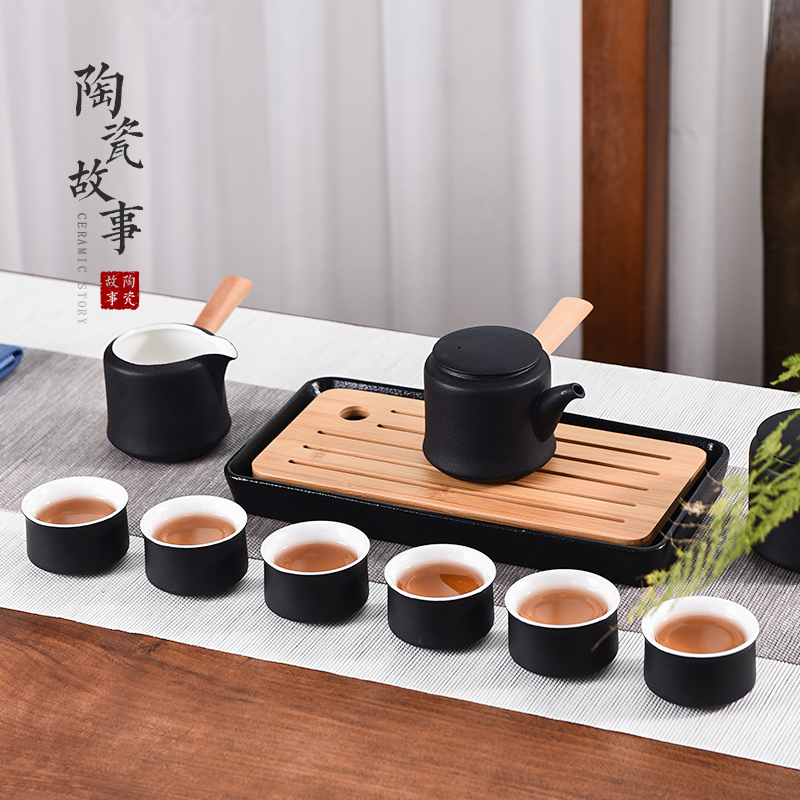 Story of kung fu tea set suit small household set of tea cups ceramic teapot Japanese visitor high - grade office