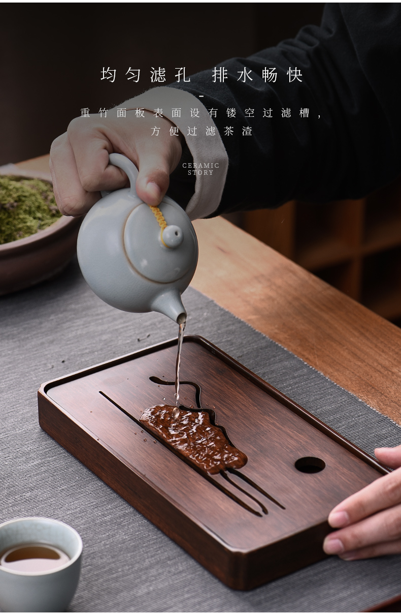 The Story of pottery and porcelain tea tray household solid wood pallet heavy bamboo dried small water type saucer tea sea small tea table