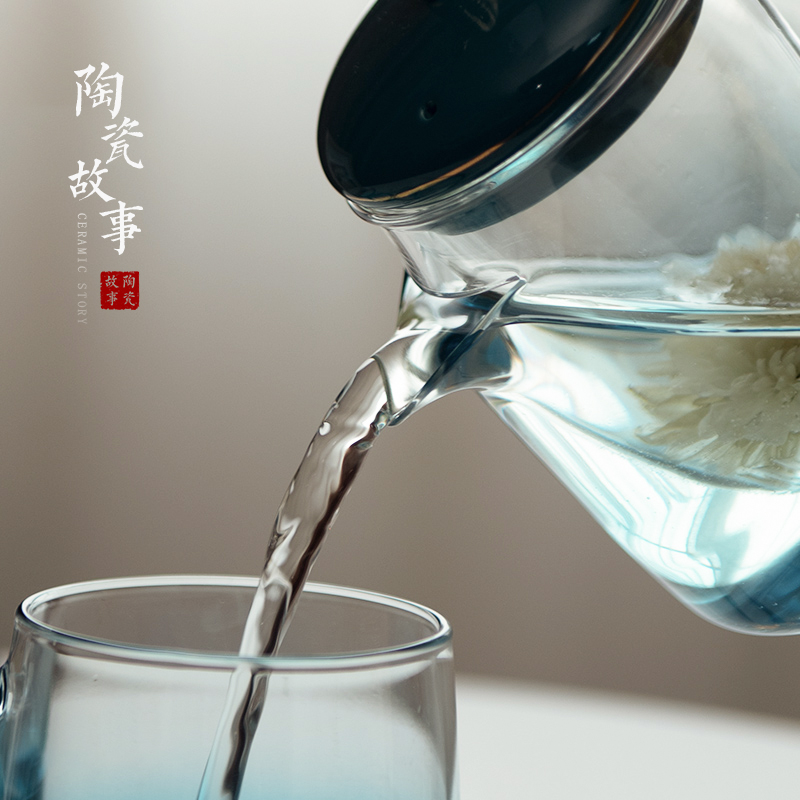 High temperature resistant ceramic teapot story glass kung fu tea set suits for Chinese style household small single pot of filtering flower pot