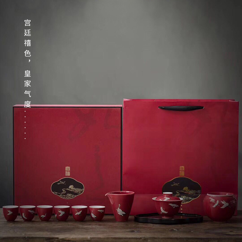 Story of kung fu tea set suit high - end gift box gift jingdezhen ceramic hand - made tureen cups sample tea cup