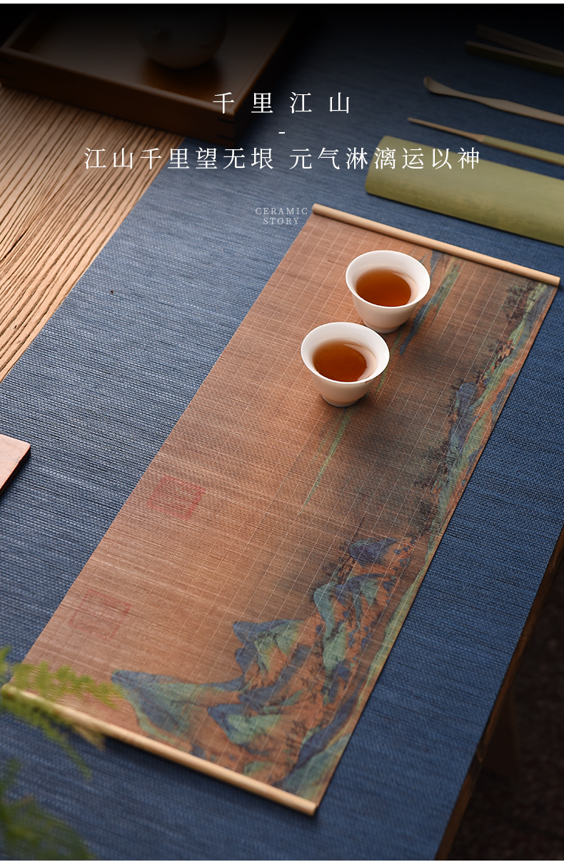 Ceramic story bamboo tea table small color printing and fine bamboo filament mat table flag zen tea tray tea tea accessories