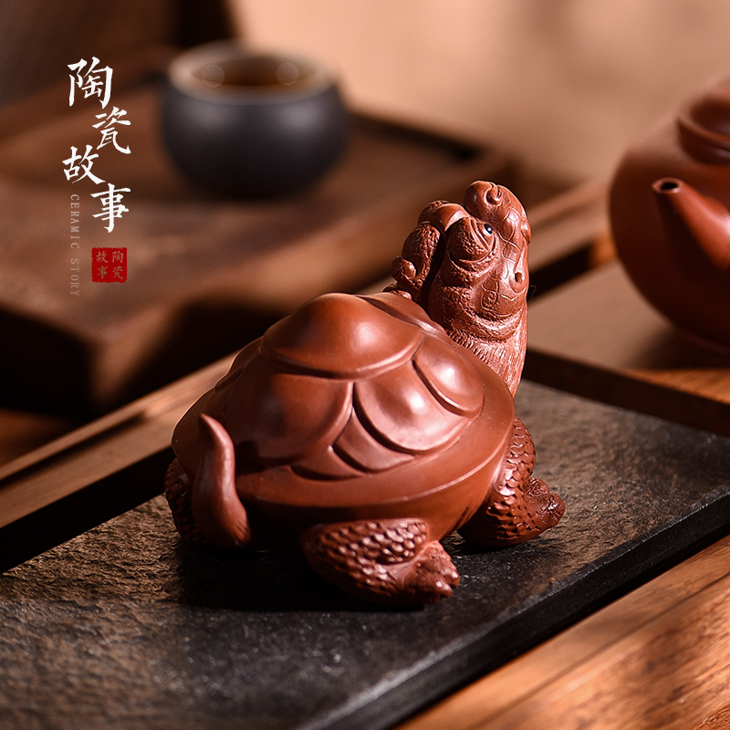 Ceramic purple Japanese story furnishing articles pet boutique tea can keep tea tea accessories decorative tea play little dragon turtle