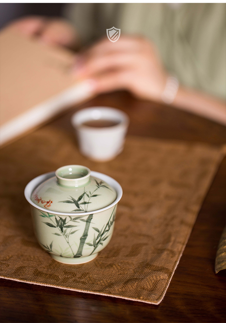 High - end checking hand - made ceramic story town tureen only three tureen single pea green glazed bamboo tureen