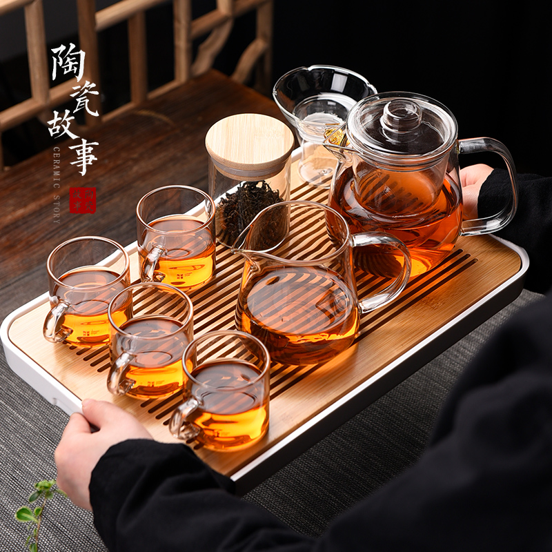 Ceramic story glass teapot suit kung fu tea cup home office contracted sitting room tea tea tray