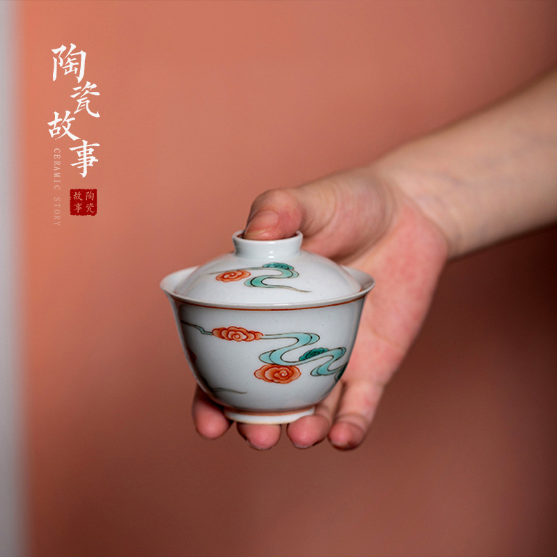 High - end checking hand - made ceramic story town tureen three tureen only a single red green color xiangyun grain tureen