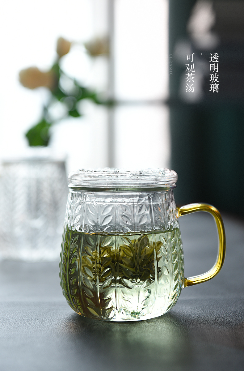 Transparent glass ceramic tea story glass separation of household flower tea cups with cover filter cup cup