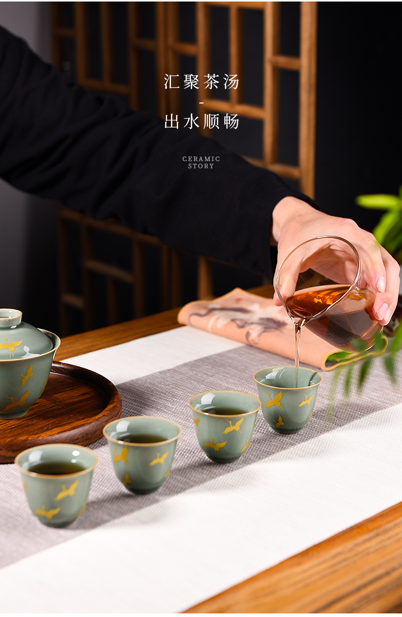 Ceramic story kung fu tea set suit small household set of tea cups high - grade office receive a visitor Ceramic tureen gift box