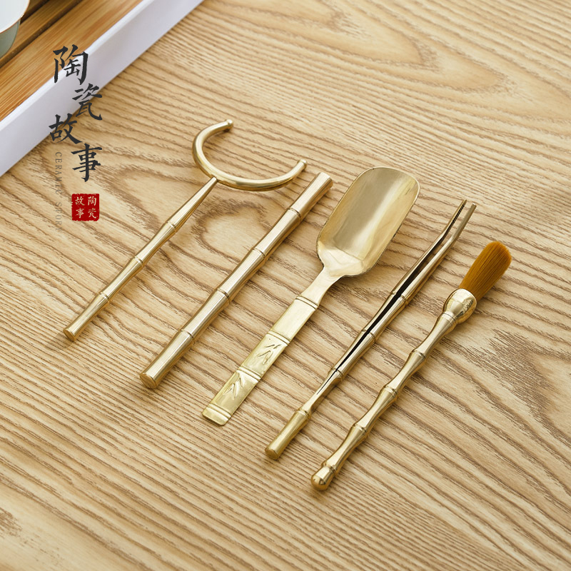 Ceramic story six gentleman 's suit pure copper brass kung fu tea accessories ChaZhen teaspoons ChaGa teaspoon 6 gentleman