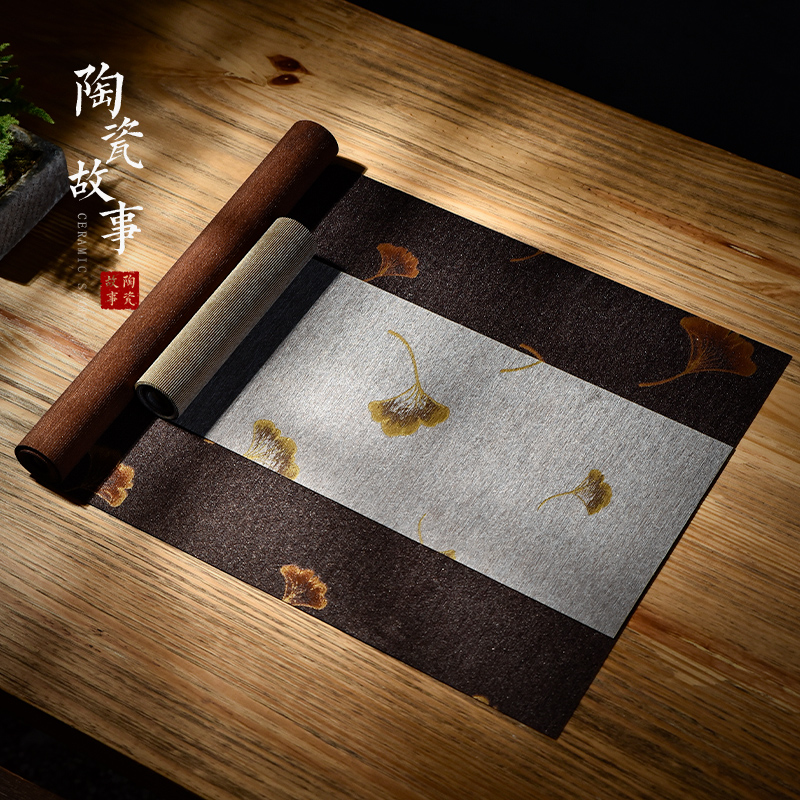 The Story of pottery and porcelain tea table cloth new Chinese style light waterproof high - end key-2 luxury small tea table cloth zen Japanese tea tray mat flag