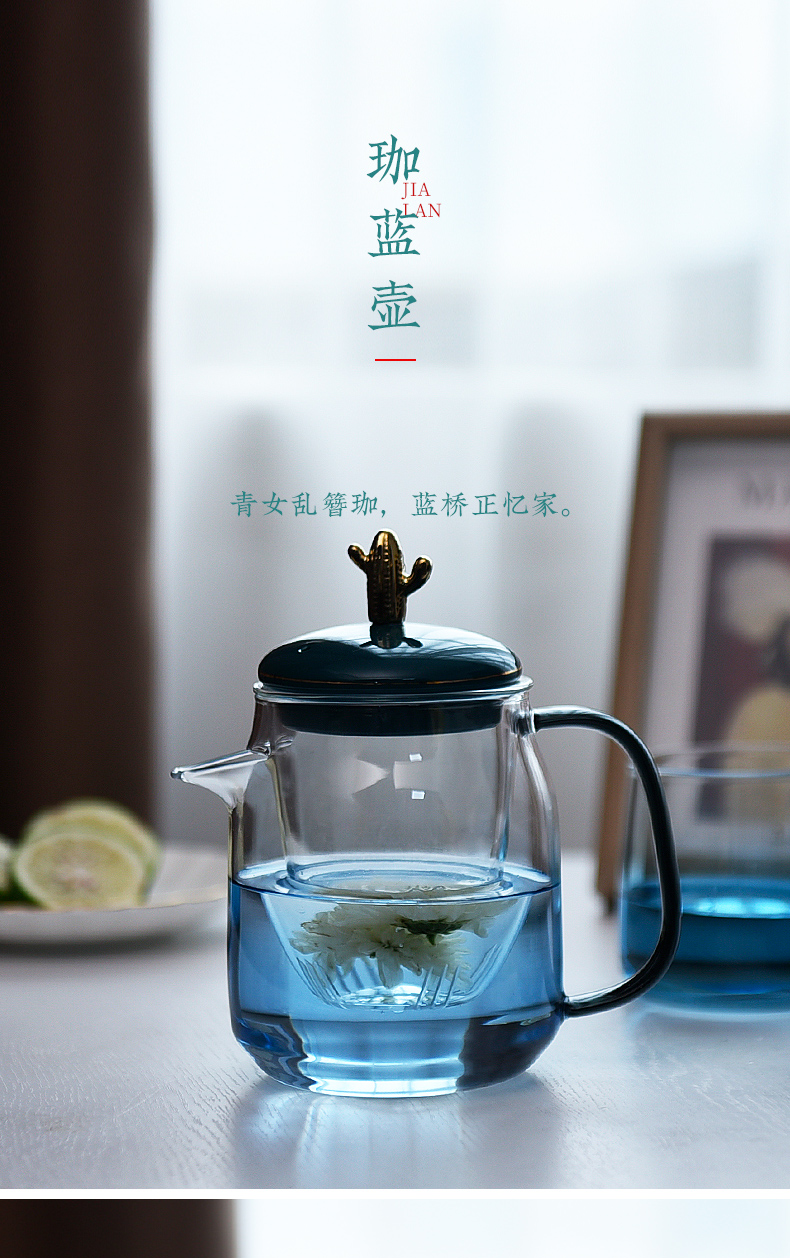 High temperature resistant ceramic teapot story glass kung fu tea set suits for Chinese style household small single pot of filtering flower pot