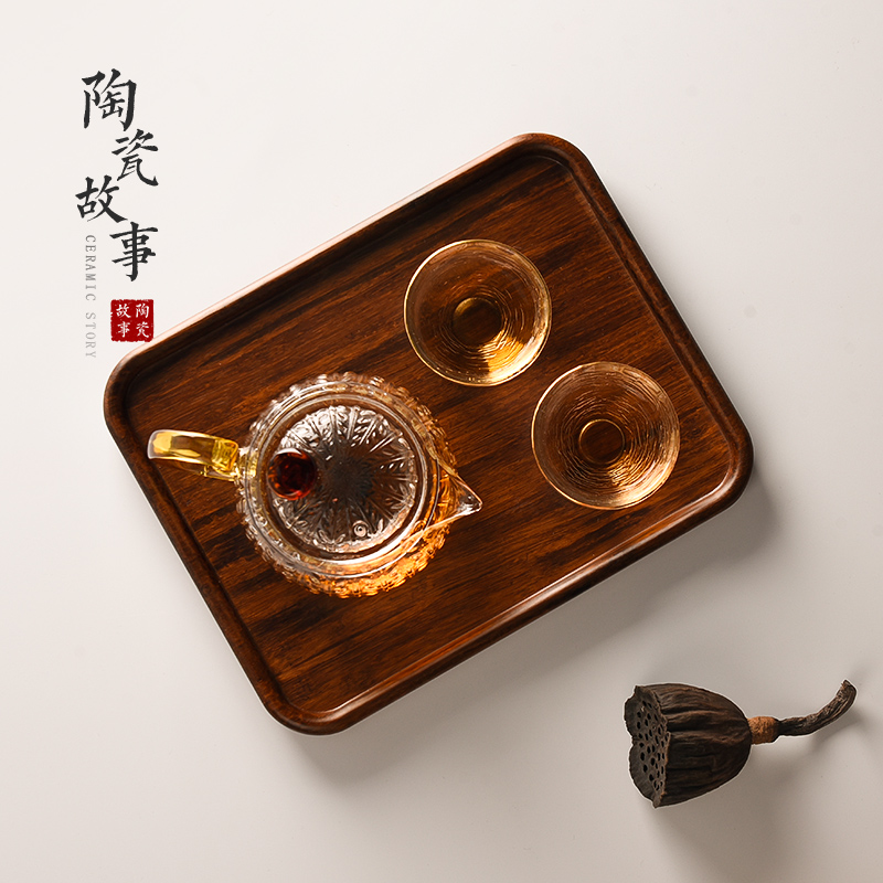 The Story of pottery and porcelain tea tray household rectangle Japanese tray teapot suit small solid wood snack compote tea set