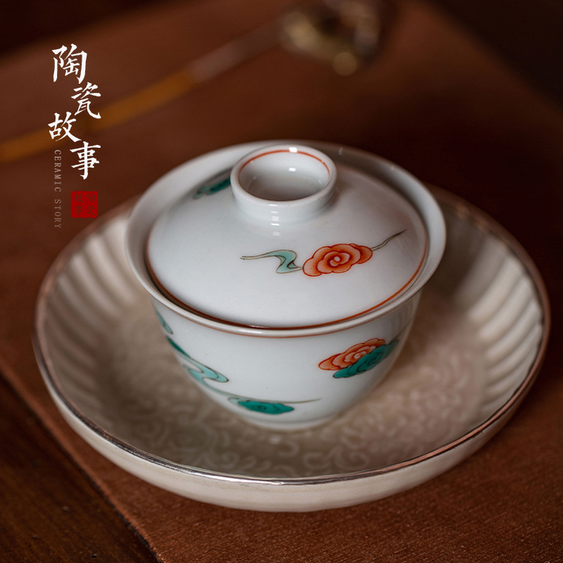 High - end checking hand - made ceramic story town tureen three tureen only a single red green color xiangyun grain tureen