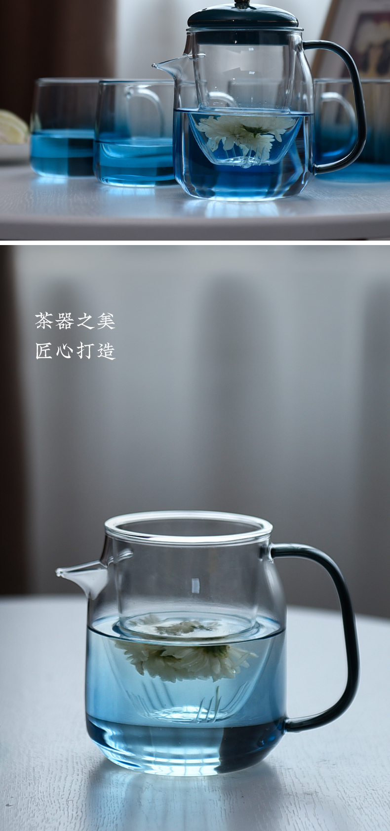 High temperature resistant ceramic teapot story glass kung fu tea set suits for Chinese style household small single pot of filtering flower pot