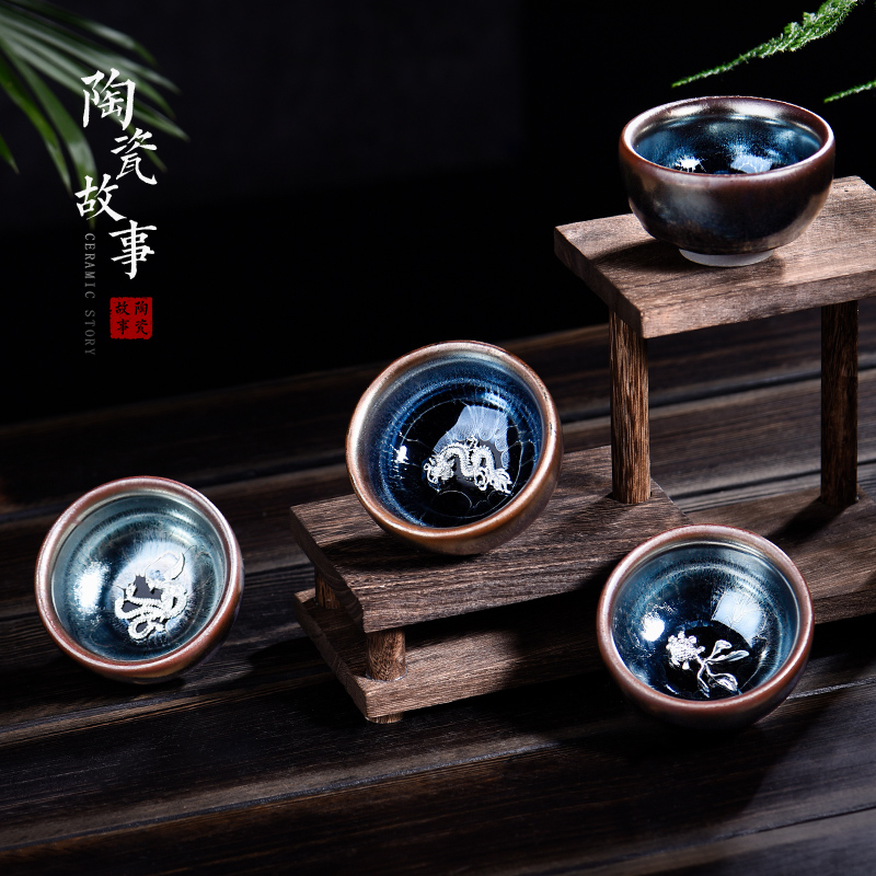 Story building light ceramic kung fu tea cup men 's individual special sample tea cup silver cup single CPU master CPU