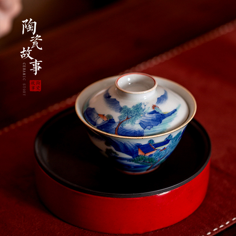 High - end checking hand - made ceramic story town tureen three tureen single jingdezhen pure hand - made tureen