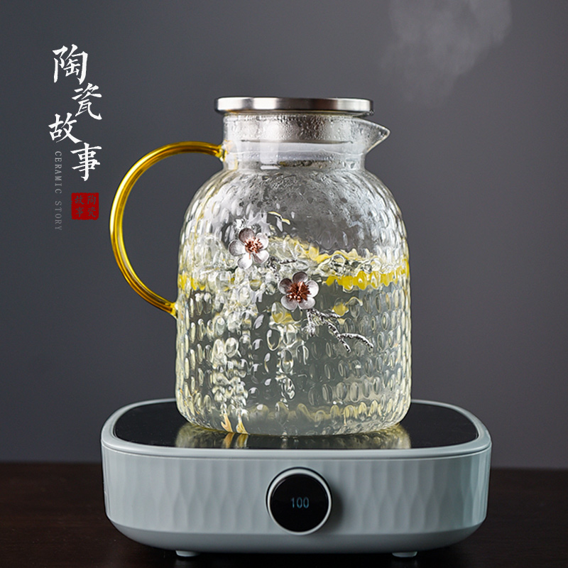 Ceramic story thickening cold bottle glass kettle high - temperature household large - capacity cold boiled water kettle cup suit