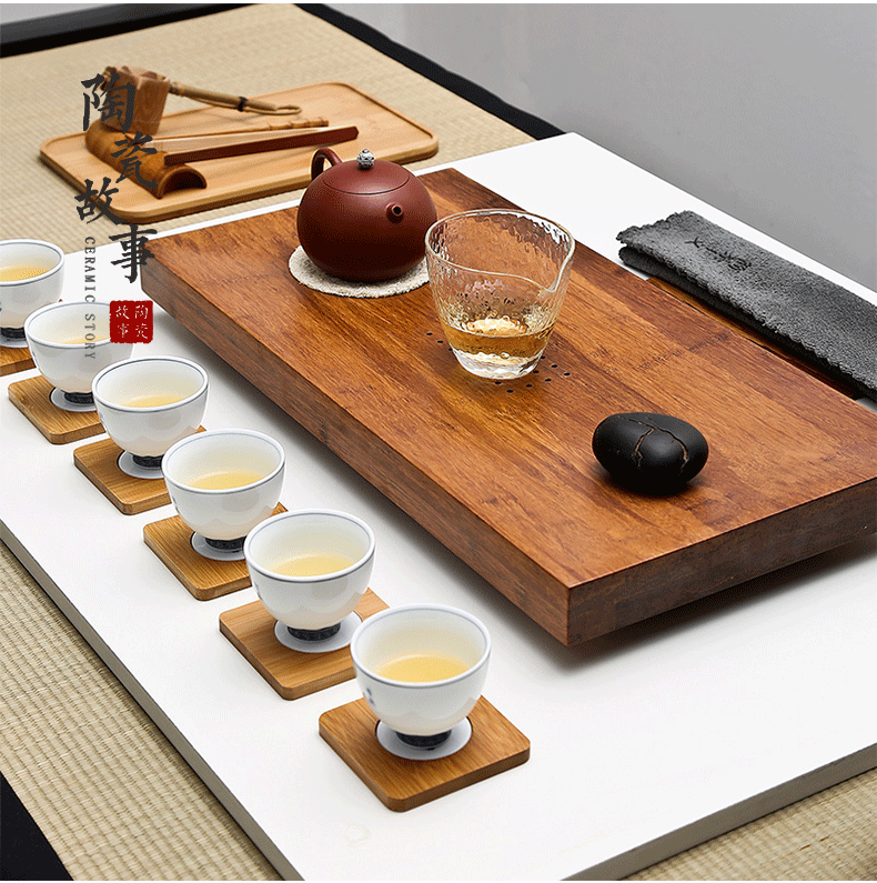Ceramic story kung fu tea set heavy bamboo tea tray drawer water drainage type dry dual - use Japanese tea mercifully bag in the mail